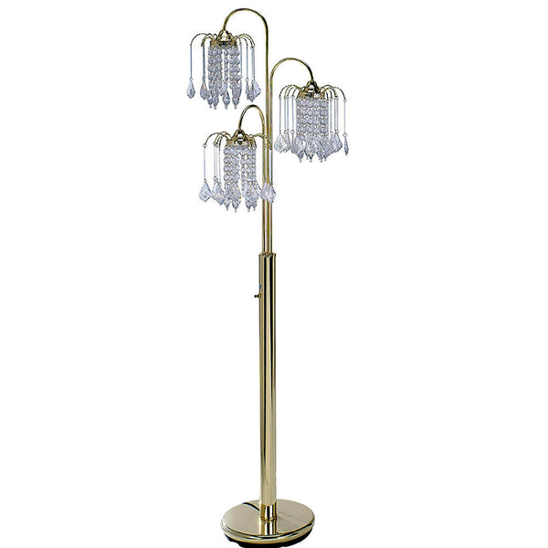 Homeroots 63" Gold Three Lights Candelabra Floor Lamp With Clear Faux Crystal Shades  Metal 468396