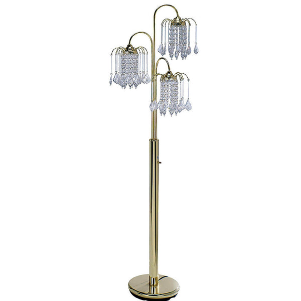 Homeroots 63" Gold Three Lights Candelabra Floor Lamp With Clear Faux Crystal Shades  Metal 468396
