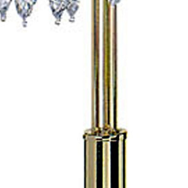 Homeroots 63" Gold Three Lights Candelabra Floor Lamp With Clear Faux Crystal Shades  Metal 468396