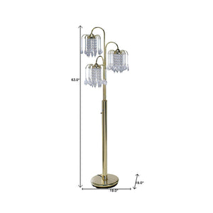 Homeroots 63" Gold Three Lights Candelabra Floor Lamp With Clear Faux Crystal Shades  Metal 468396