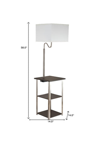 Homeroots 58" Steel Tray Table Floor Lamp With White Square Shade  Metal 468399