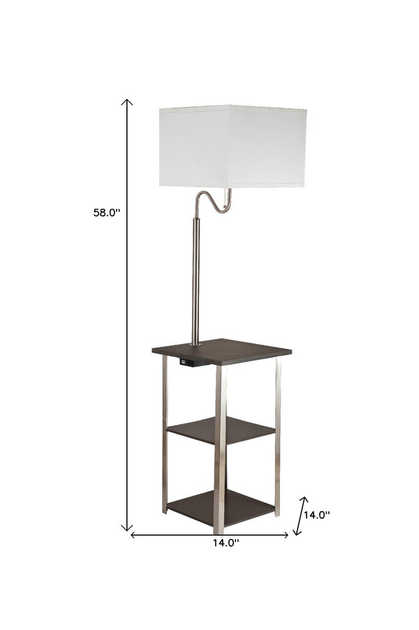 Homeroots 58" Steel Tray Table Floor Lamp With White Square Shade  Metal 468399