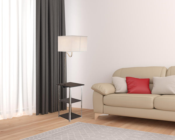 Homeroots 58" Steel Tray Table Floor Lamp With White Square Shade  Metal 468399