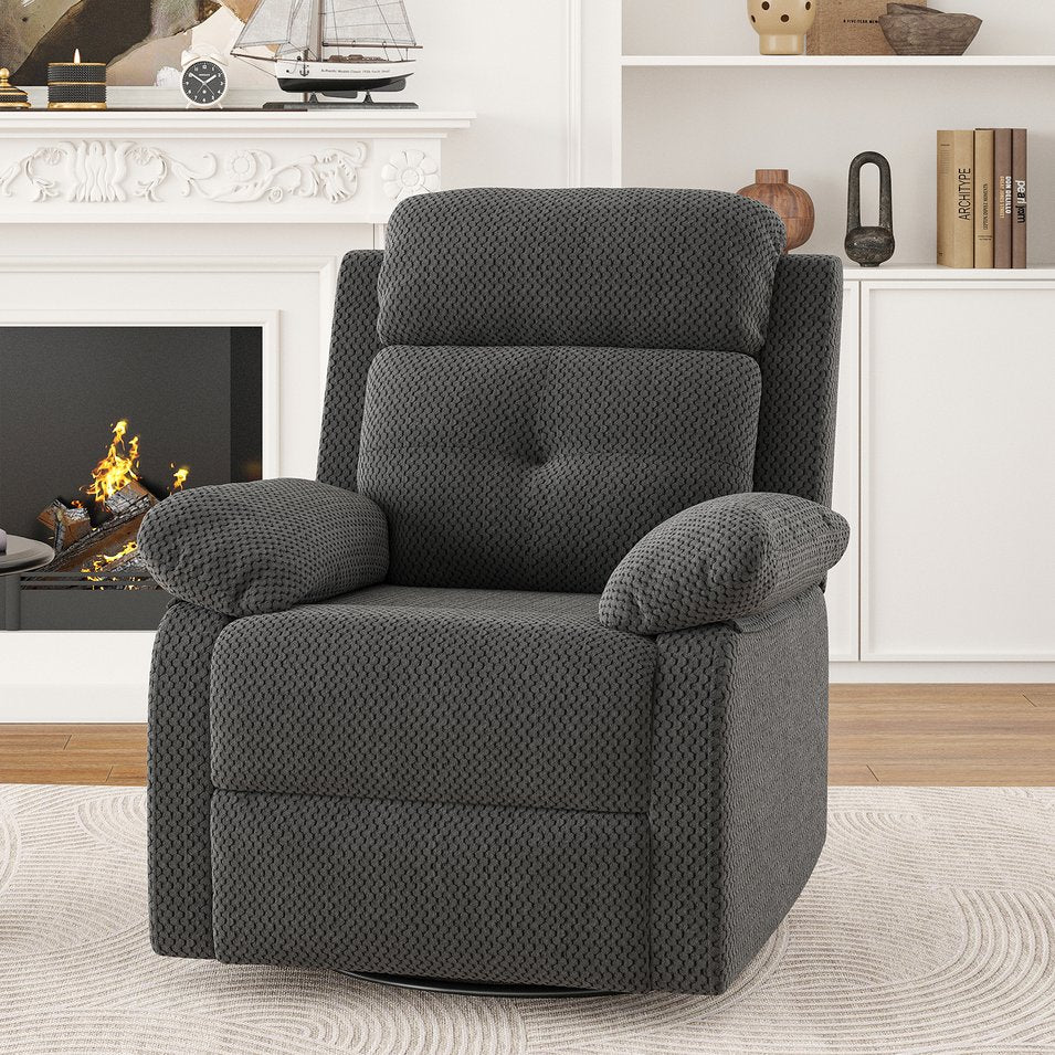 English Elm Small Rocker Swivel Recliner Chair with 360° Swivel, 30° Rocking & Adjustable Recline for Comfort Dark Gray T3623P379695