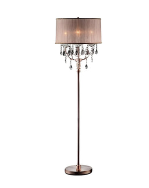 HomeRoots 62" Elegant Silver Candelabra Floor Lamp with Soft Pink Drum Shade for Cozy Living Spaces 468404