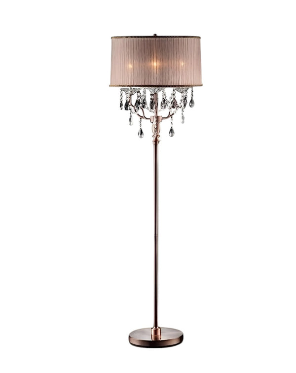 HomeRoots 62" Elegant Silver Candelabra Floor Lamp with Soft Pink Drum Shade for Cozy Living Spaces 468404