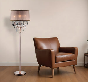 HomeRoots 62" Elegant Silver Candelabra Floor Lamp with Soft Pink Drum Shade for Cozy Living Spaces 468404