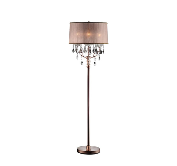 HomeRoots 62" Elegant Silver Candelabra Floor Lamp with Soft Pink Drum Shade for Cozy Living Spaces 468404
