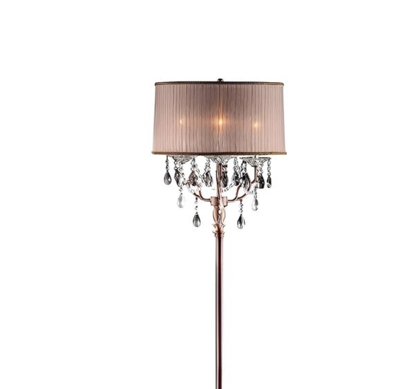 HomeRoots 62" Elegant Silver Candelabra Floor Lamp with Soft Pink Drum Shade for Cozy Living Spaces 468404