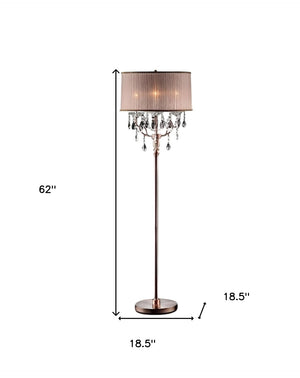 HomeRoots 62" Elegant Silver Candelabra Floor Lamp with Soft Pink Drum Shade for Cozy Living Spaces 468404