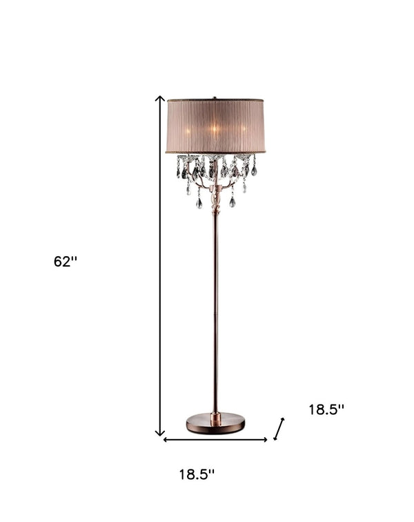 HomeRoots 62" Elegant Silver Candelabra Floor Lamp with Soft Pink Drum Shade for Cozy Living Spaces 468404