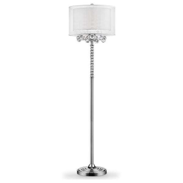 Homeroots 63" Steel Three Light Candelabra Floor Lamp With White Drum Shade  Metal 468408