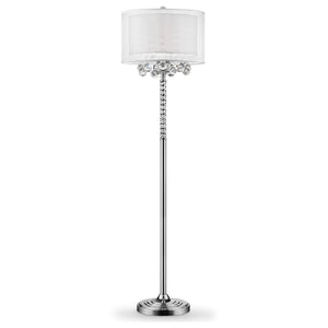Homeroots 63" Steel Three Light Candelabra Floor Lamp With White Drum Shade  Metal 468408