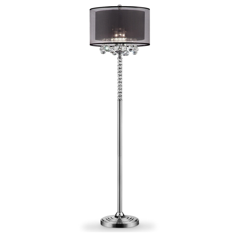 Homeroots Contempo Silver Floor Lamp With Black Shade And Crystal Accents  Metal,Crystal 468409
