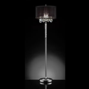 Homeroots Contempo Silver Floor Lamp With Black Shade And Crystal Accents  Metal,Crystal 468409
