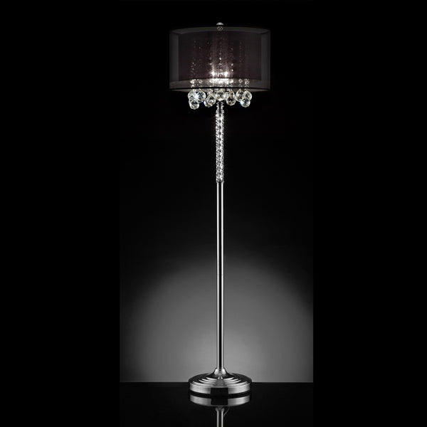 Homeroots Contempo Silver Floor Lamp With Black Shade And Crystal Accents  Metal,Crystal 468409