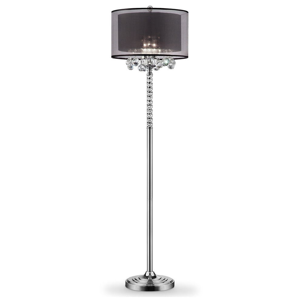 Homeroots Contempo Silver Floor Lamp With Black Shade And Crystal Accents  Metal,Crystal 468409