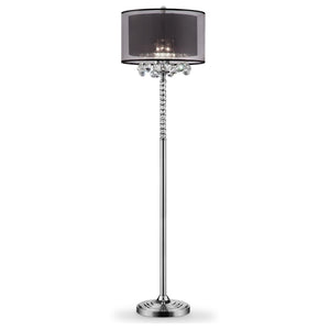 Homeroots Contempo Silver Floor Lamp With Black Shade And Crystal Accents  Metal,Crystal 468409