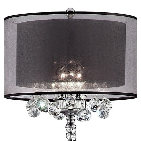 Homeroots Contempo Silver Floor Lamp With Black Shade And Crystal Accents  Metal,Crystal 468409