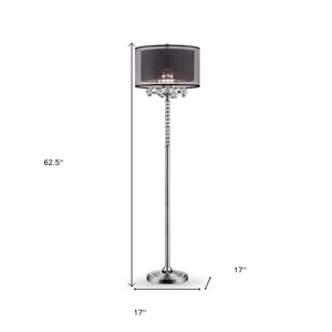 Homeroots Contempo Silver Floor Lamp With Black Shade And Crystal Accents  Metal,Crystal 468409