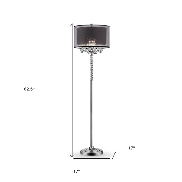 Homeroots Contempo Silver Floor Lamp With Black Shade And Crystal Accents  Metal,Crystal 468409