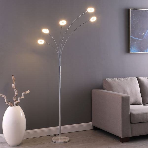 Homeroots 80" Silver 5 Light Contempo Arc Led Floor Lamp  Metal 468412
