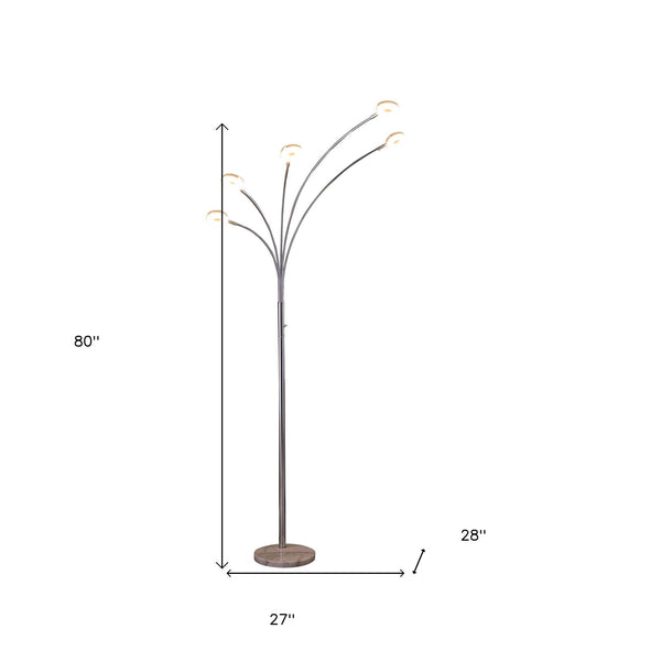 Homeroots 80" Silver 5 Light Contempo Arc Led Floor Lamp  Metal 468412