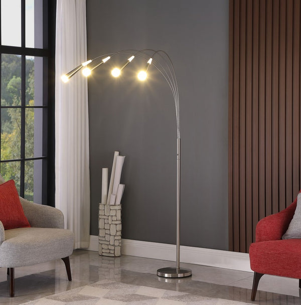 HomeRoots 72" Silver Four Light LED Arc Floor Lamp - Modern Design with Warm Illumination for Stylish Spaces 468413