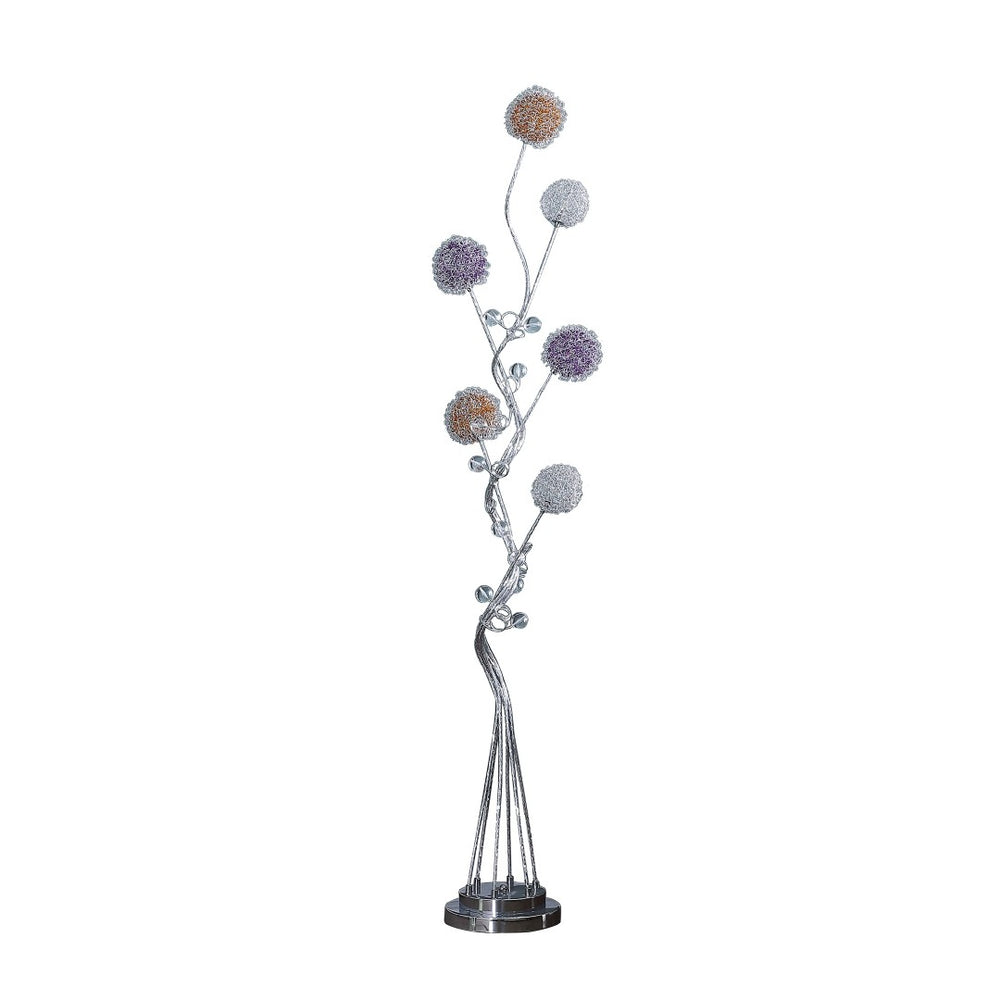 HomeRoots 59" Silver LED Novelty Floor Lamp with Unique Purple & White Shade - Stylish Ambient Lighting Solution 468414