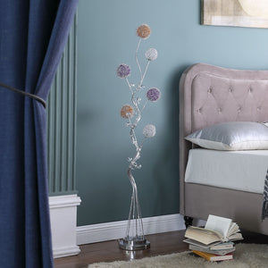 HomeRoots 59" Silver LED Novelty Floor Lamp with Unique Purple & White Shade - Stylish Ambient Lighting Solution 468414