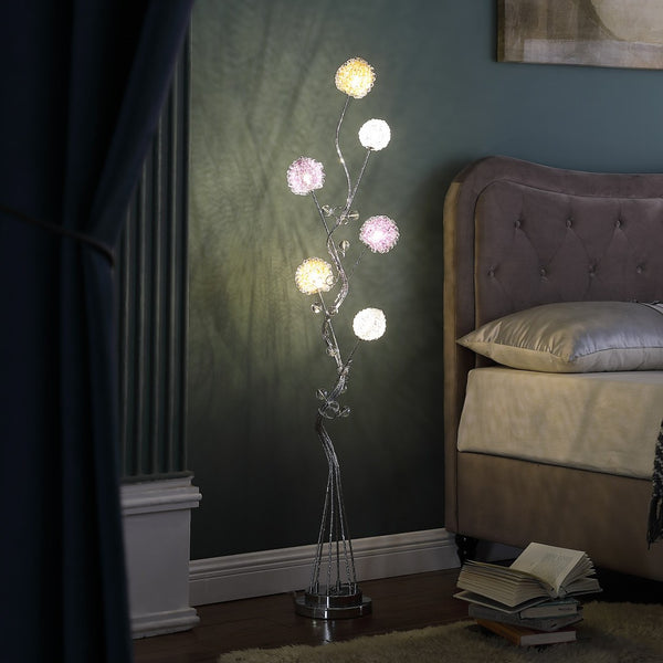 HomeRoots 59" Silver LED Novelty Floor Lamp with Unique Purple & White Shade - Stylish Ambient Lighting Solution 468414