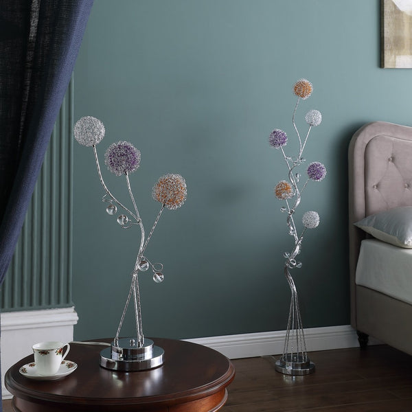 HomeRoots 59" Silver LED Novelty Floor Lamp with Unique Purple & White Shade - Stylish Ambient Lighting Solution 468414