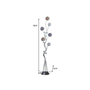 HomeRoots 59" Silver LED Novelty Floor Lamp with Unique Purple & White Shade - Stylish Ambient Lighting Solution 468414