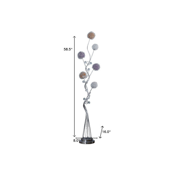HomeRoots 59" Silver LED Novelty Floor Lamp with Unique Purple & White Shade - Stylish Ambient Lighting Solution 468414