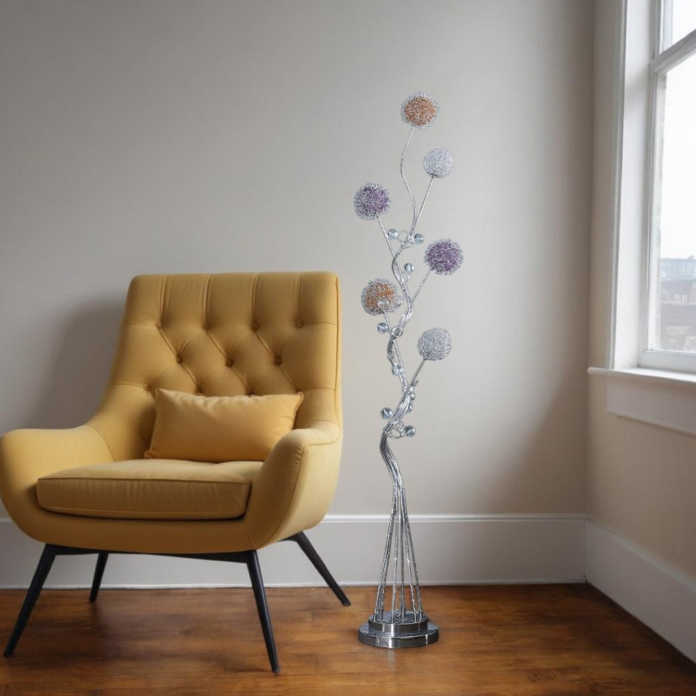 HomeRoots 59" Silver LED Novelty Floor Lamp with Unique Purple & White Shade - Stylish Ambient Lighting Solution 468414