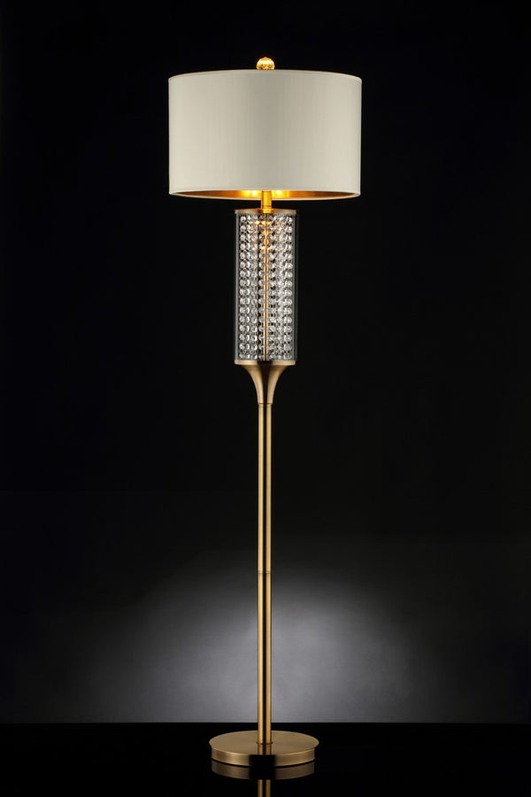 HomeRoots 62" Gold Column Floor Lamp – Contemporary Off-White Drum Shade for Elegant Ambient Lighting Decor 468415
