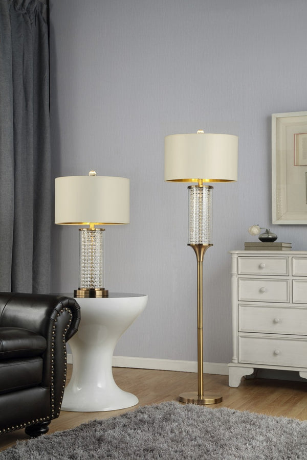 HomeRoots 62" Gold Column Floor Lamp – Contemporary Off-White Drum Shade for Elegant Ambient Lighting Decor 468415