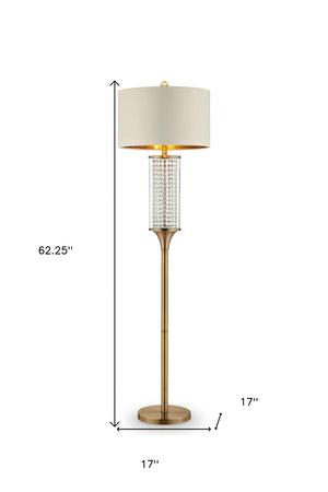 HomeRoots 62" Gold Column Floor Lamp – Contemporary Off-White Drum Shade for Elegant Ambient Lighting Decor 468415