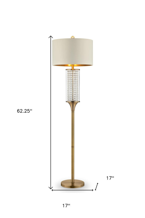 HomeRoots 62" Gold Column Floor Lamp – Contemporary Off-White Drum Shade for Elegant Ambient Lighting Decor 468415