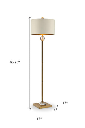 Homeroots 63" Gold Column Floor Lamp With Off-white Drum Shade  Metal 468416