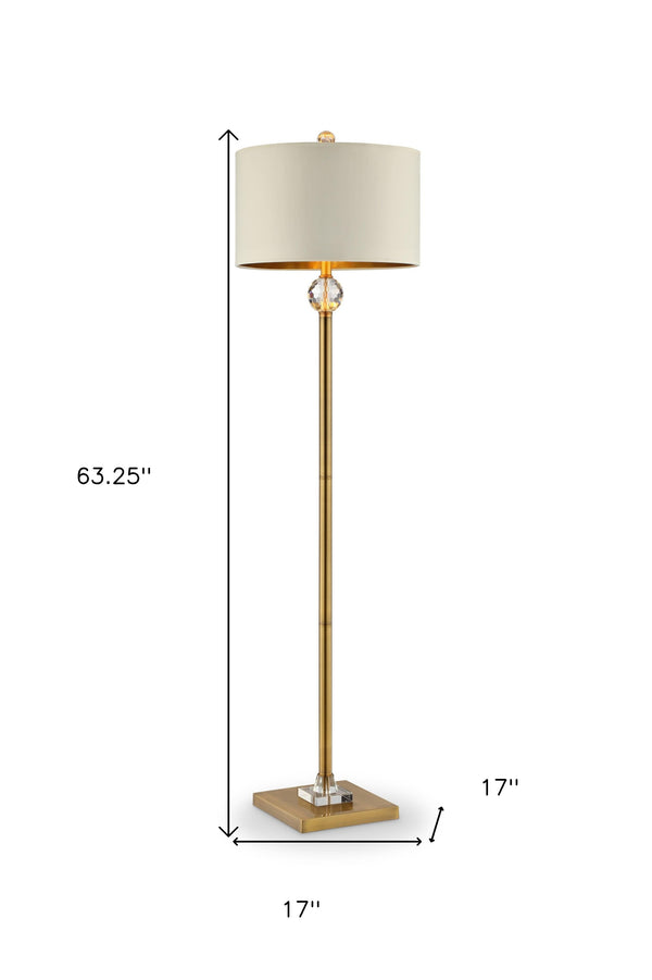 Homeroots 63" Gold Column Floor Lamp With Off-white Drum Shade  Metal 468416