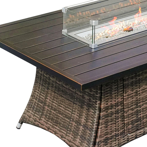 Homeroots Brown Wicker Outdoor Patio Gas Fire Pit Table   468417