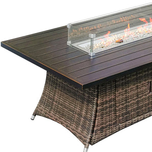 Homeroots Brown Wicker Outdoor Patio Gas Fire Pit Table   468417
