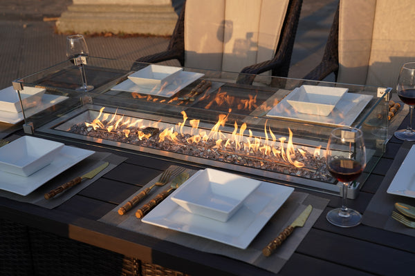 Homeroots Brown Wicker Outdoor Patio Gas Fire Pit Table   468417