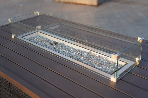 Homeroots Brown Wicker Outdoor Patio Gas Fire Pit Table   468417