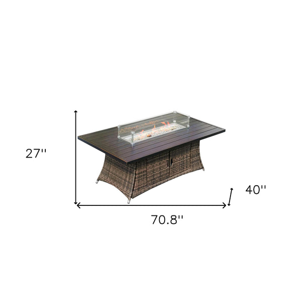Homeroots Brown Wicker Outdoor Patio Gas Fire Pit Table   468417