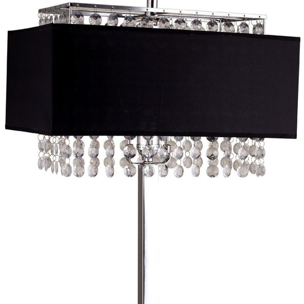 HomeRoots Bling Glam Faux Crystal Table Lamp - Elegant Rectangular Design with Chrome Base for Modern Décor 468419