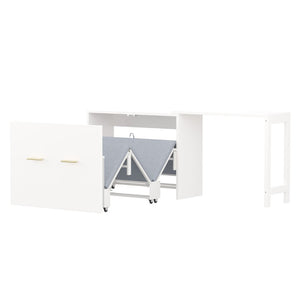 English Elm Twin Murphy Cabinet Bed with Folding Desk Mdf Frame Guest Room White Finish N733S272603K