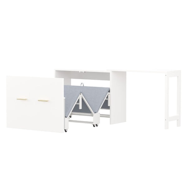 English Elm Twin Murphy Cabinet Bed with Folding Desk Mdf Frame Guest Room White Finish N733S272603K