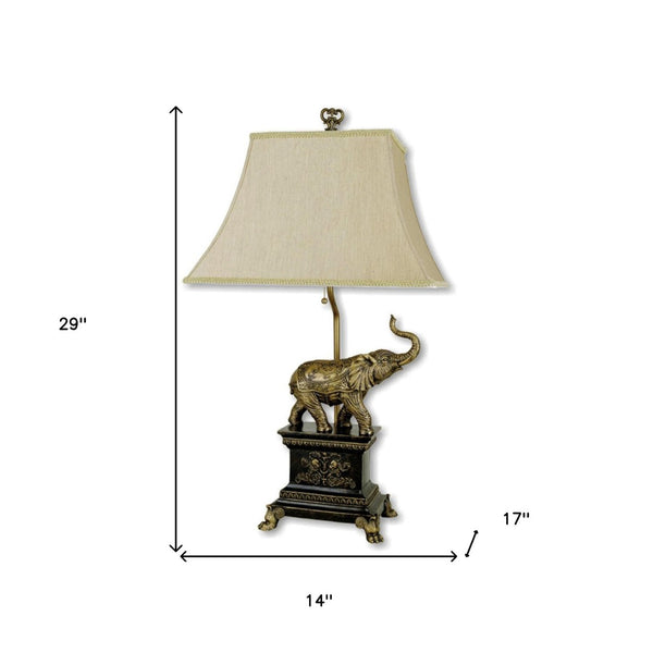HomeRoots Antique Elephant Table Lamp - Elegant Hand-Finished Design with Gold Accents & Warm Beige Shade 468424